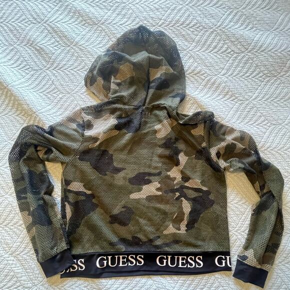 Guess Los Angeles Army Camo Mesh Cropped Y2K Street Style Long Sleeve Hoodie Med - Picture 8 of 8
